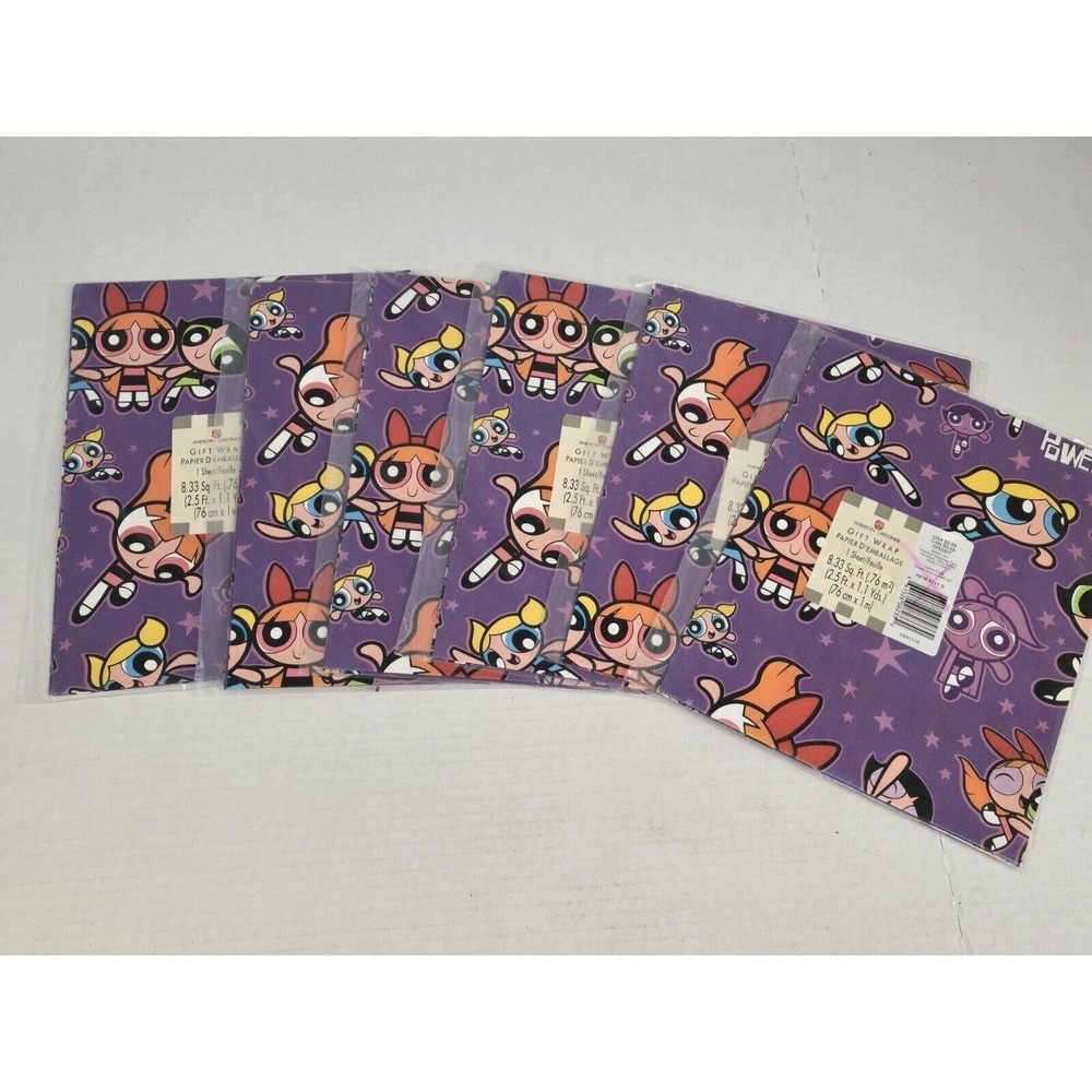 New Vtg (6) Power Puff Girls Gift Wrapping Paper American Greetings 8.33 Sq Ft